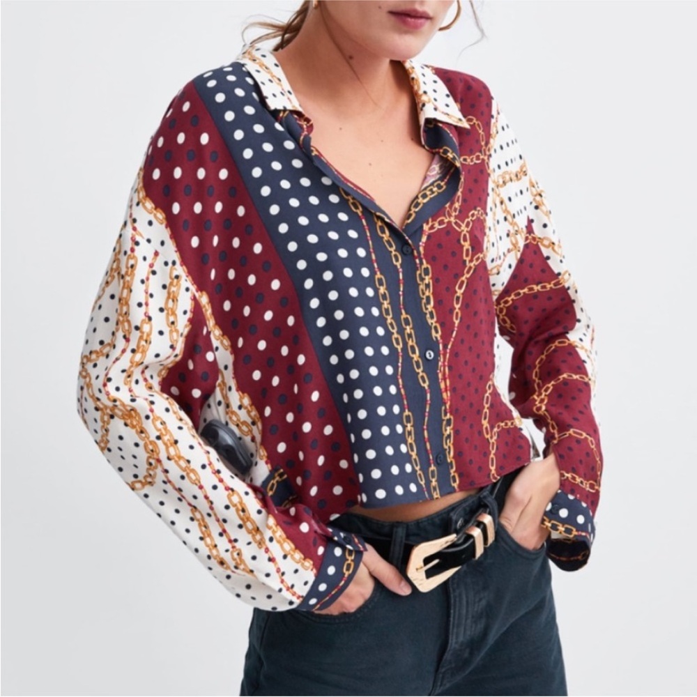 TRF / Zara Polka Dot and Chain Print Blouse - like new